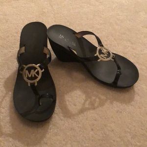 Michael Kors Black strapped wedge sandals size 6.5